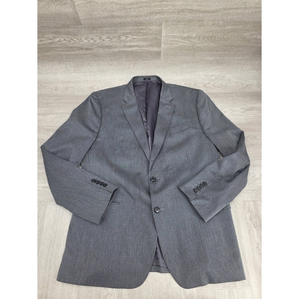 J Ferrari Sports Coat Blazer Jacket Men Gray Polyester Blend Stretch Slim 40R